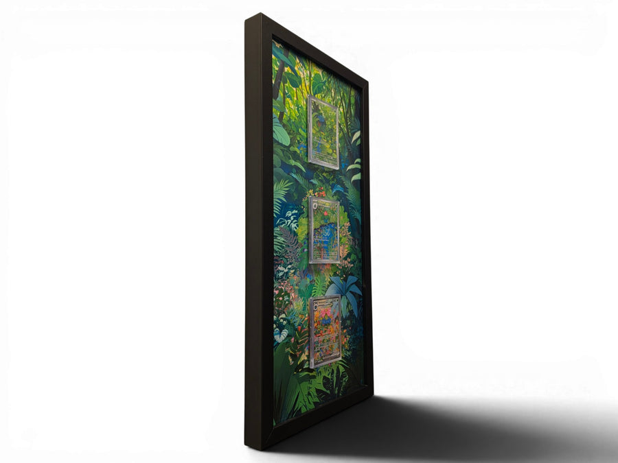 Pokemon 151 Venusaur Evolution extended art frame by Gem Mint Gallery — Bulbasaur, Ivysaur and Venusaur displayed in one tall composite wood frame against continuous extended artwork.