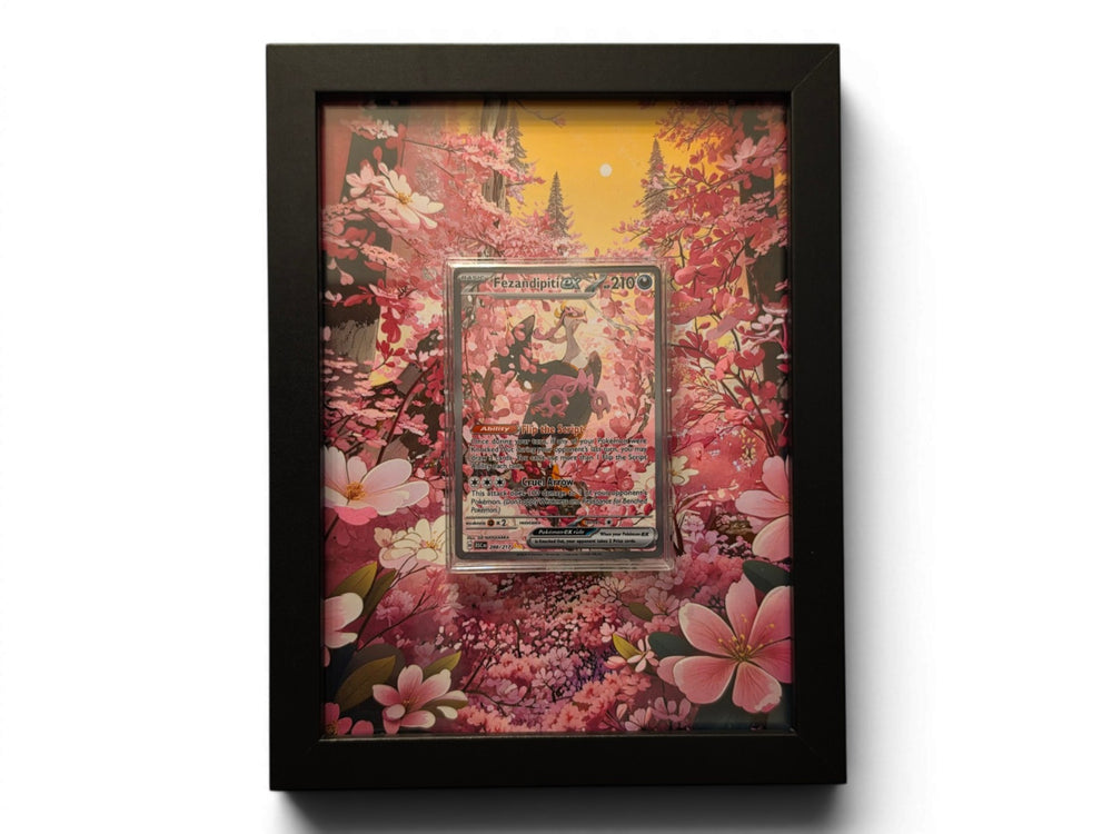 Fezandipiti 288 extended art frame by Gem Mint Gallery — the Ascended Heroes card displayed in a composite wood frame blended into continuous extended artwork.