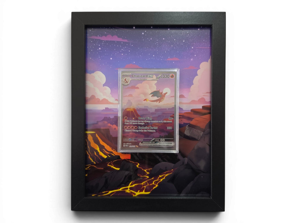 Charizard 199 extended art frame by Gem Mint Gallery — the Pokemon 151 special art rare displayed in a composite wood frame blended into extended artwork.