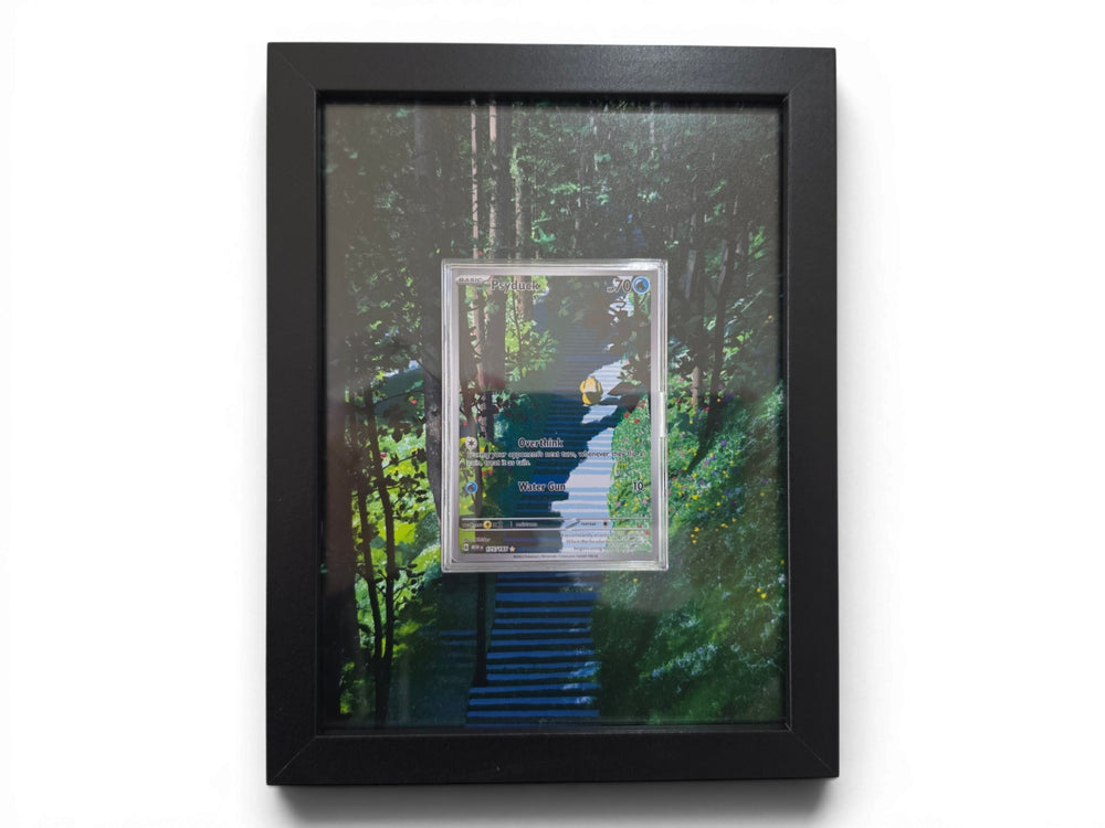 Psyduck 175 extended art frame by Gem Mint Gallery — the Pokemon 151 illustration rare displayed in a composite wood frame blended into extended artwork.