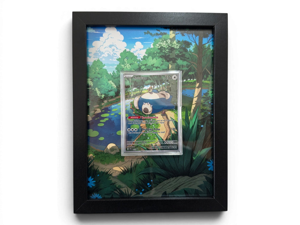 Snorlax 051 promo extended art frame by Gem Mint Gallery — the Scarlet & Violet black star promo displayed in a composite wood frame blended into extended artwork.