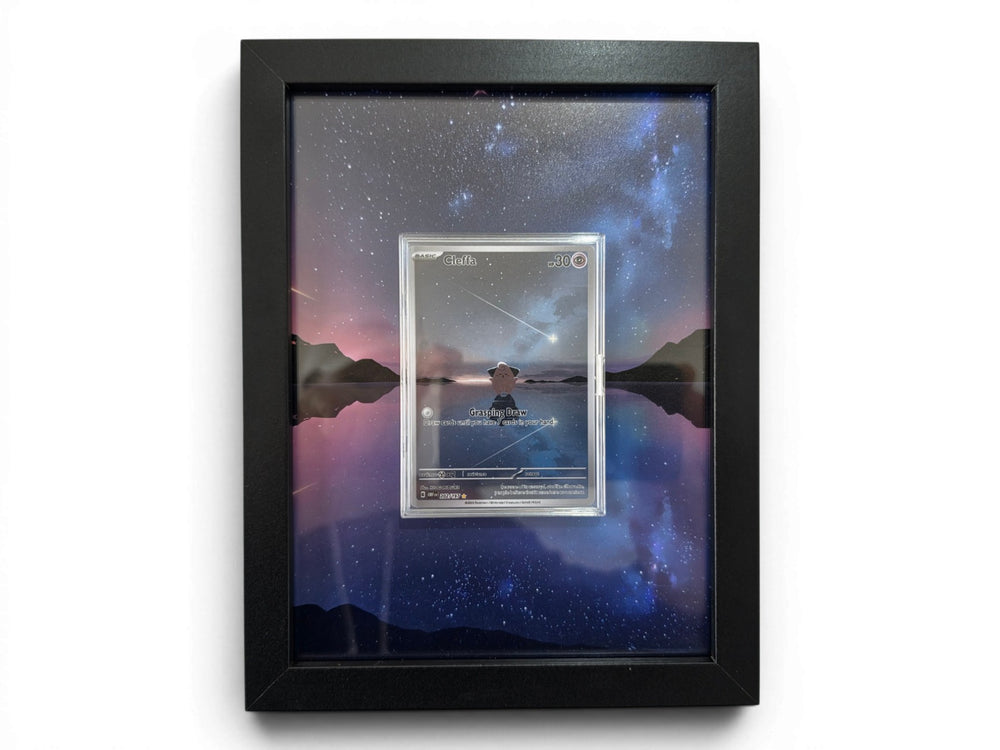 Cleffa 202 extended art frame by Gem Mint Gallery — the Obsidian Flames secret rare displayed in a composite wood frame blended into extended artwork.