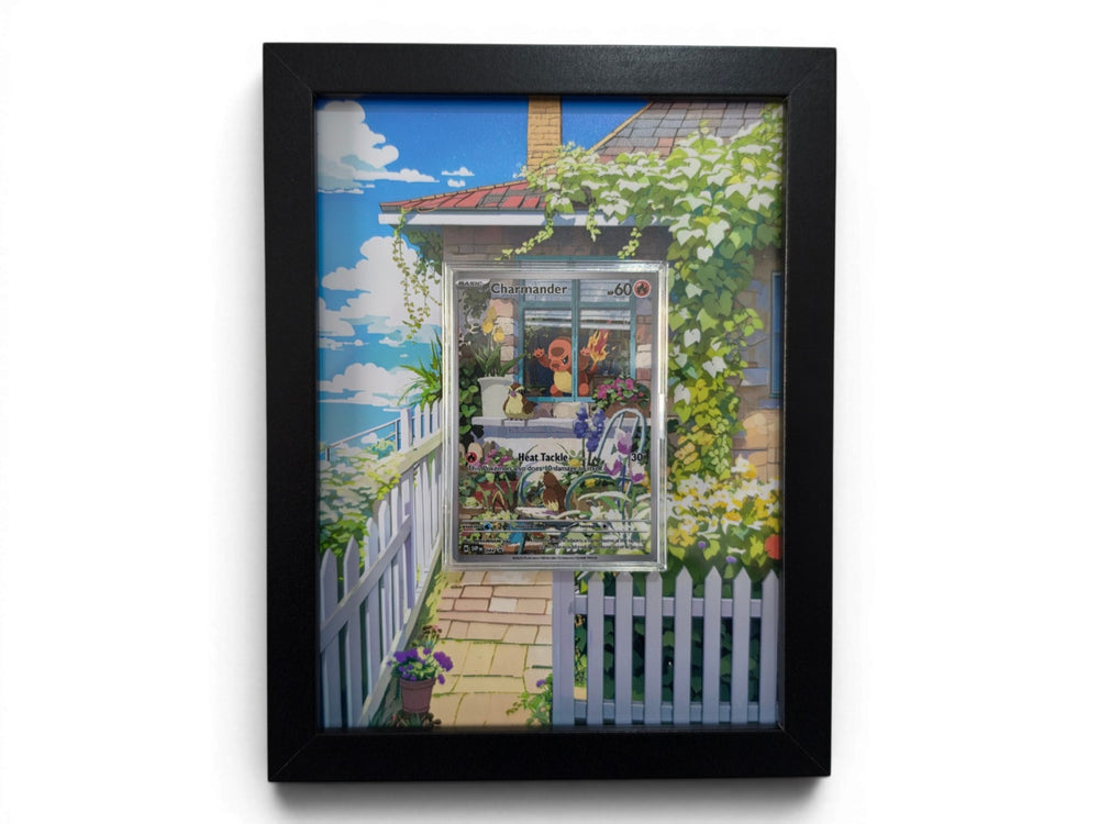 Charmander 044 promo extended art frame by Gem Mint Gallery — the Scarlet & Violet black star promo displayed in a composite wood frame flowing into extended artwork.