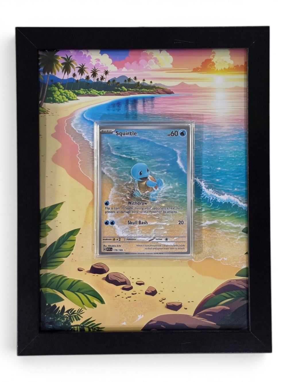 Squirtle 170 extended art frame by Gem Mint Gallery — the Pokemon 151 illustration rare displayed in a composite wood frame blended into extended artwork.