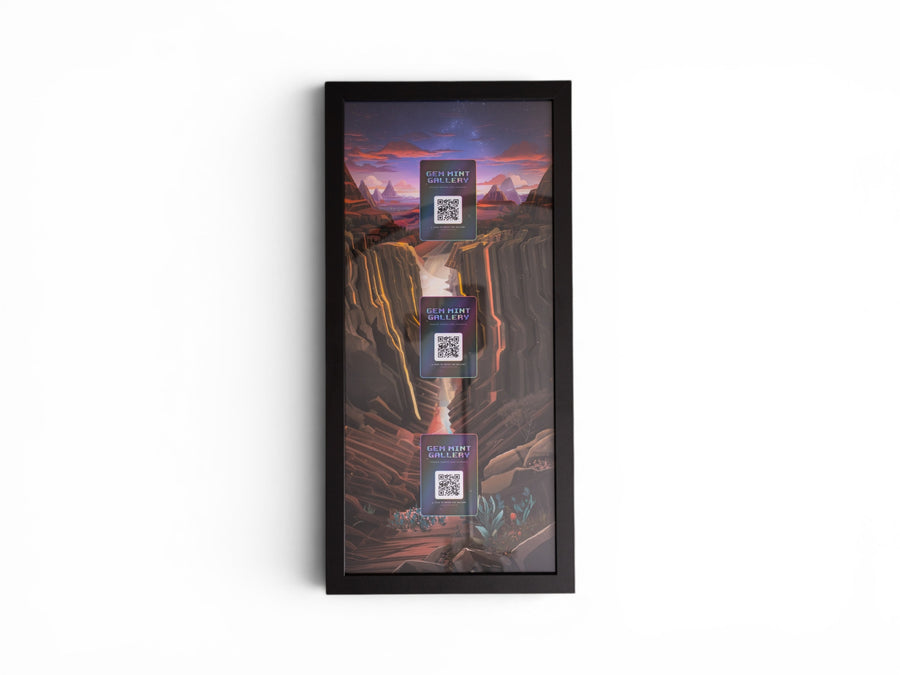 Pokemon 151 Charizard Evolution extended art frame by Gem Mint Gallery — Charmander, Charmeleon and Charizard displayed in one tall composite wood frame against continuous extended artwork.